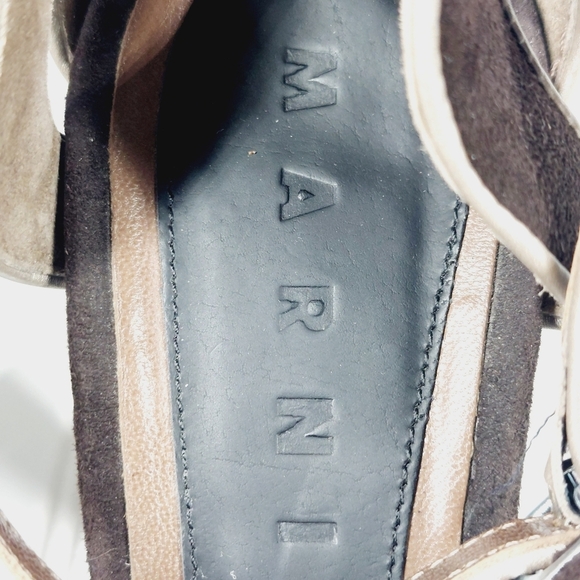 MARNI BROWN LEATHER PLATFORM ANKLE STRAP SANDALS D161 - Picture 13 of 14